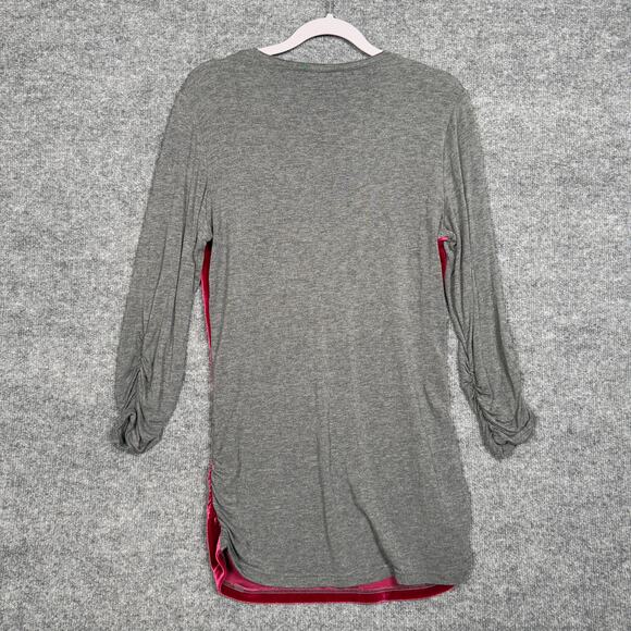 Sundance Size Medium Dulcet Tones Velour Top Red Gray Colorblock Ruched Sleeves - Picture 3 of 8
